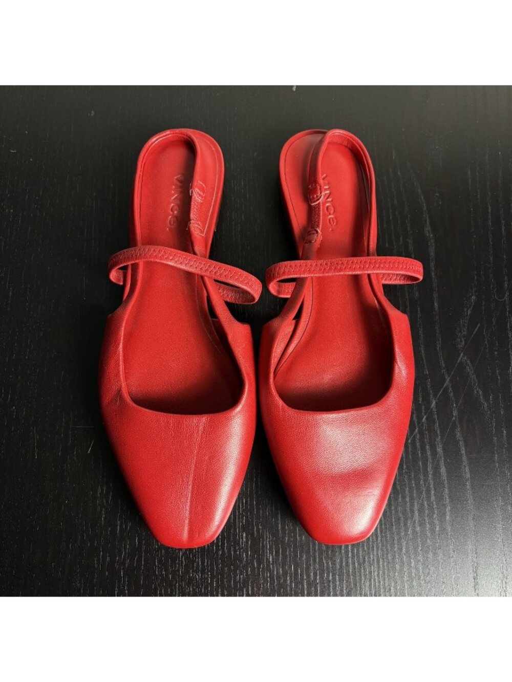 Vince Red Leather Square-Toe Slingback Flats